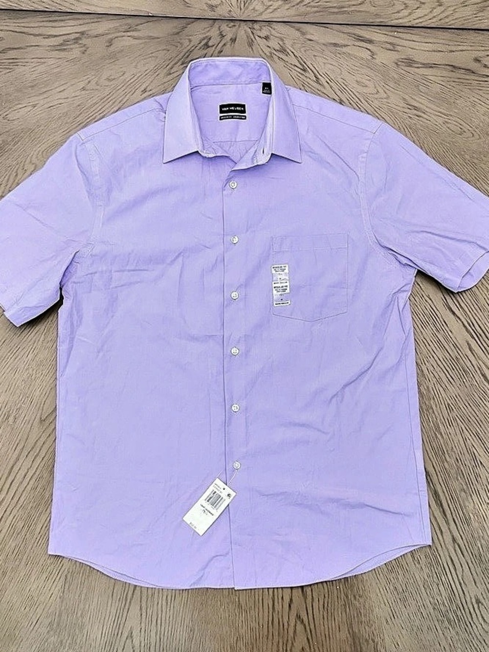 Van Heusen Men's Short Sleeve Regular Fit Poplin Solid Dress Shirt Purple XL